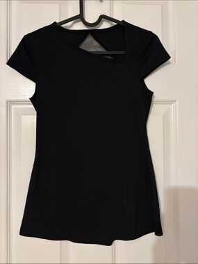 Karma Black Short Sleeve Top with asymmetrical neckline